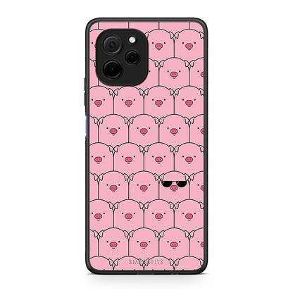 Θήκη Huawei Nova Y61 Pig Glasses από τη Smartfits με σχέδιο στο πίσω μέρος και μαύρο περίβλημα | Huawei Nova Y61 Pig Glasses Case with Colorful Back and Black Bezels