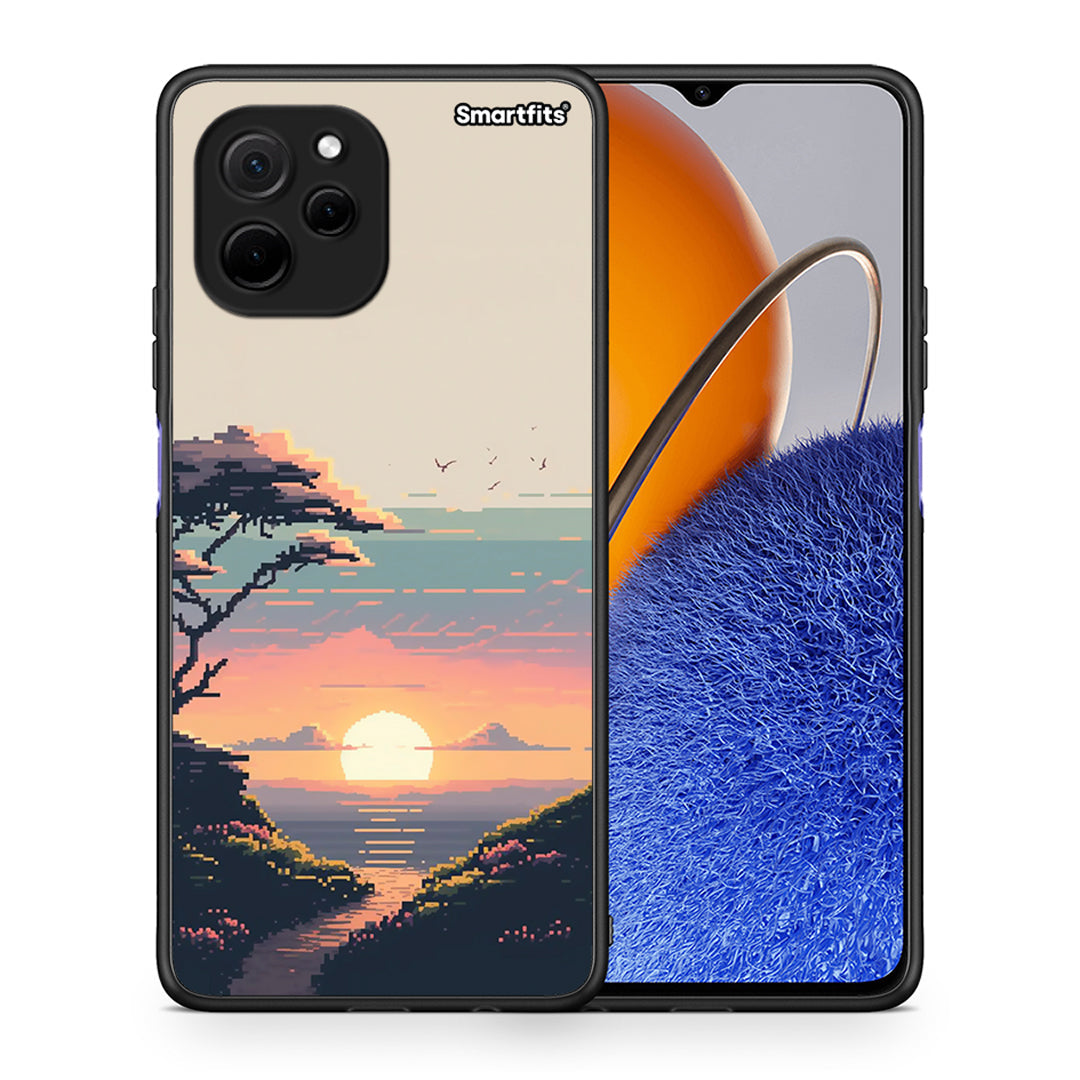 Θήκη Huawei Nova Y61 Pixel Sunset από τη Smartfits με σχέδιο στο πίσω μέρος και μαύρο περίβλημα | Huawei Nova Y61 Pixel Sunset Case with Colorful Back and Black Bezels