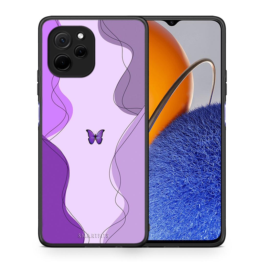 Θήκη Huawei Nova Y61 Purple Mariposa από τη Smartfits με σχέδιο στο πίσω μέρος και μαύρο περίβλημα | Huawei Nova Y61 Purple Mariposa Case with Colorful Back and Black Bezels
