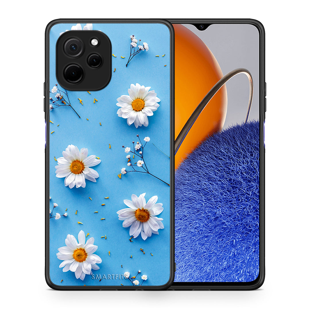 Θήκη Huawei Nova Y61 Real Daisies από τη Smartfits με σχέδιο στο πίσω μέρος και μαύρο περίβλημα | Huawei Nova Y61 Real Daisies Case with Colorful Back and Black Bezels