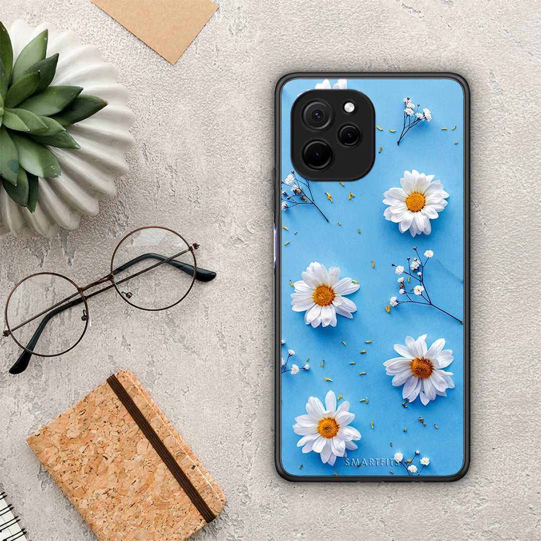 Θήκη Huawei Nova Y61 Real Daisies από τη Smartfits με σχέδιο στο πίσω μέρος και μαύρο περίβλημα | Huawei Nova Y61 Real Daisies Case with Colorful Back and Black Bezels