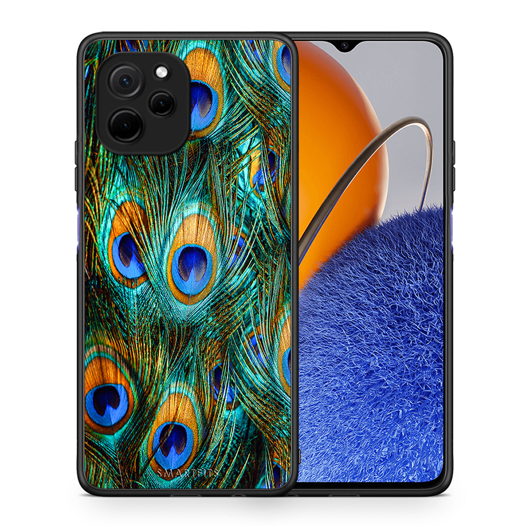 Θήκη Huawei Nova Y61 Real Peacock Feathers από τη Smartfits με σχέδιο στο πίσω μέρος και μαύρο περίβλημα | Huawei Nova Y61 Real Peacock Feathers Case with Colorful Back and Black Bezels