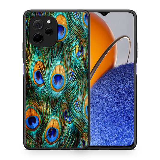 Θήκη Huawei Nova Y61 Real Peacock Feathers από τη Smartfits με σχέδιο στο πίσω μέρος και μαύρο περίβλημα | Huawei Nova Y61 Real Peacock Feathers Case with Colorful Back and Black Bezels
