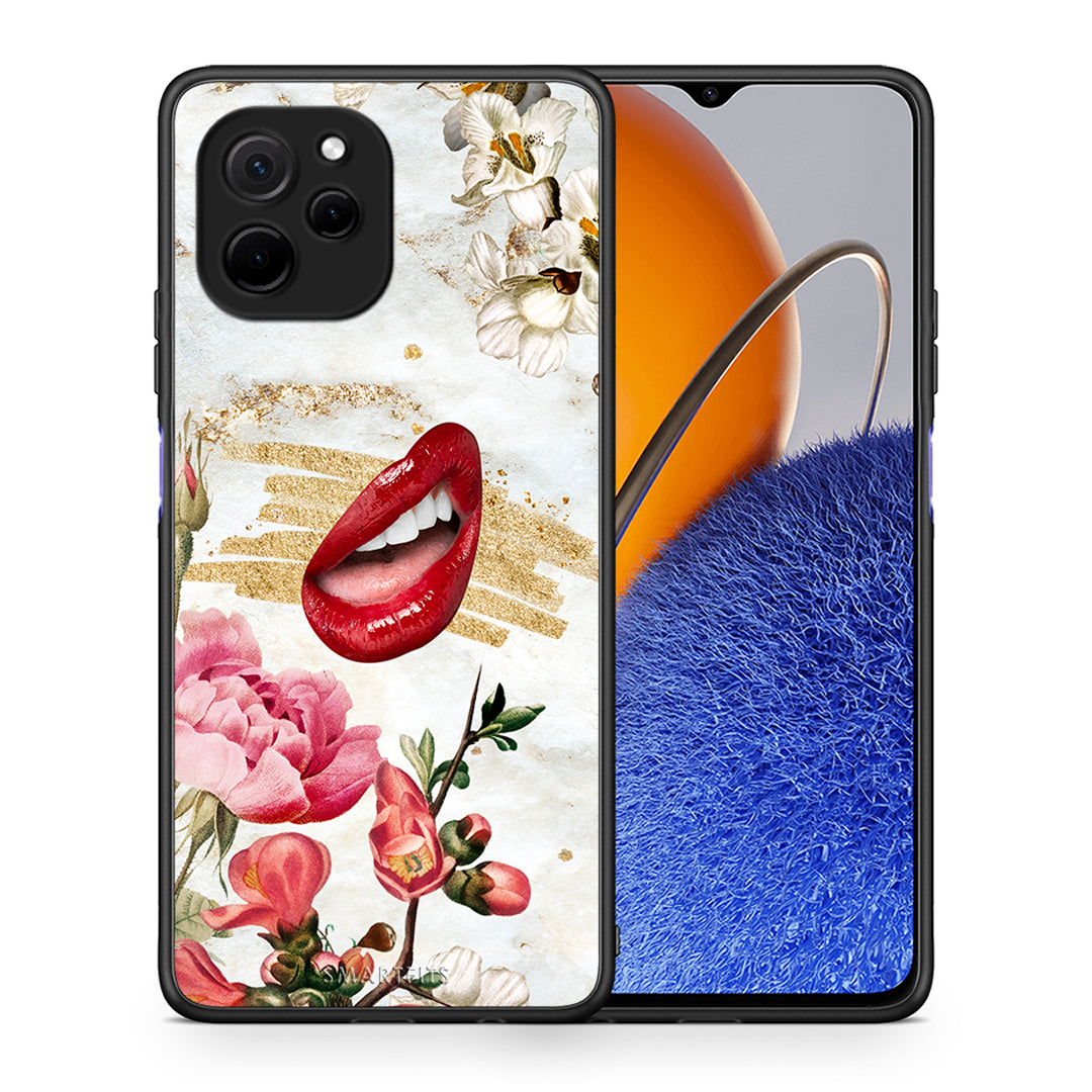 Θήκη Huawei Nova Y61 Red Lips από τη Smartfits με σχέδιο στο πίσω μέρος και μαύρο περίβλημα | Huawei Nova Y61 Red Lips Case with Colorful Back and Black Bezels