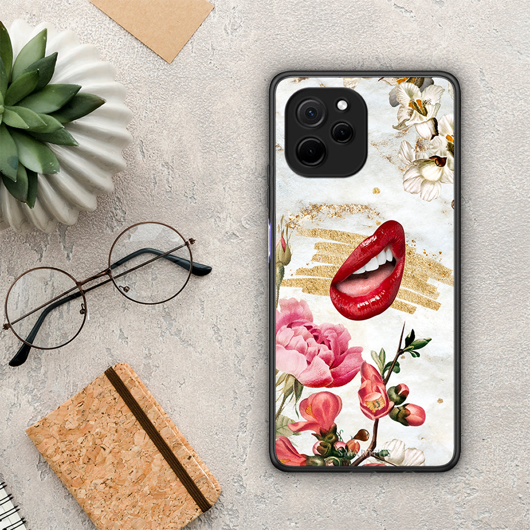 Θήκη Huawei Nova Y61 Red Lips από τη Smartfits με σχέδιο στο πίσω μέρος και μαύρο περίβλημα | Huawei Nova Y61 Red Lips Case with Colorful Back and Black Bezels