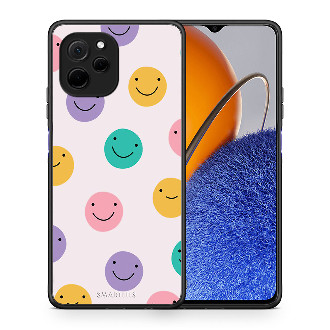 Θήκη Huawei Nova Y61 Smiley Faces από τη Smartfits με σχέδιο στο πίσω μέρος και μαύρο περίβλημα | Huawei Nova Y61 Smiley Faces Case with Colorful Back and Black Bezels