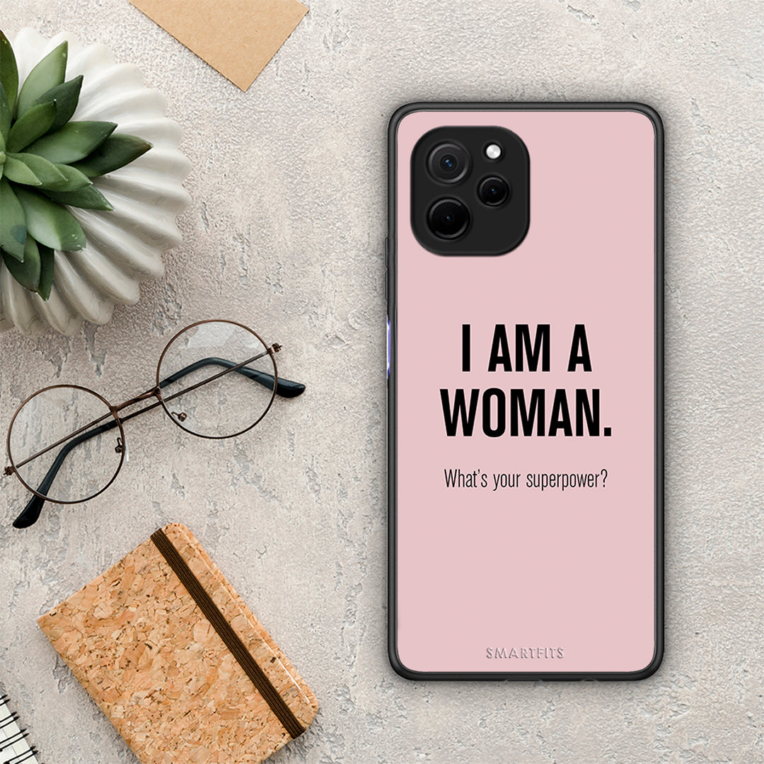 Θήκη Huawei Nova Y61 Superpower Woman από τη Smartfits με σχέδιο στο πίσω μέρος και μαύρο περίβλημα | Huawei Nova Y61 Superpower Woman Case with Colorful Back and Black Bezels