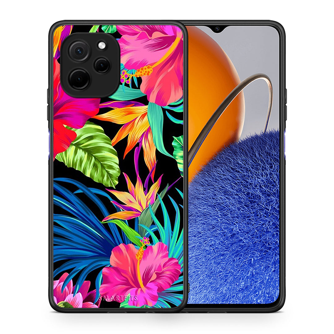 Θήκη Huawei Nova Y61 Tropical Flowers από τη Smartfits με σχέδιο στο πίσω μέρος και μαύρο περίβλημα | Huawei Nova Y61 Tropical Flowers Case with Colorful Back and Black Bezels