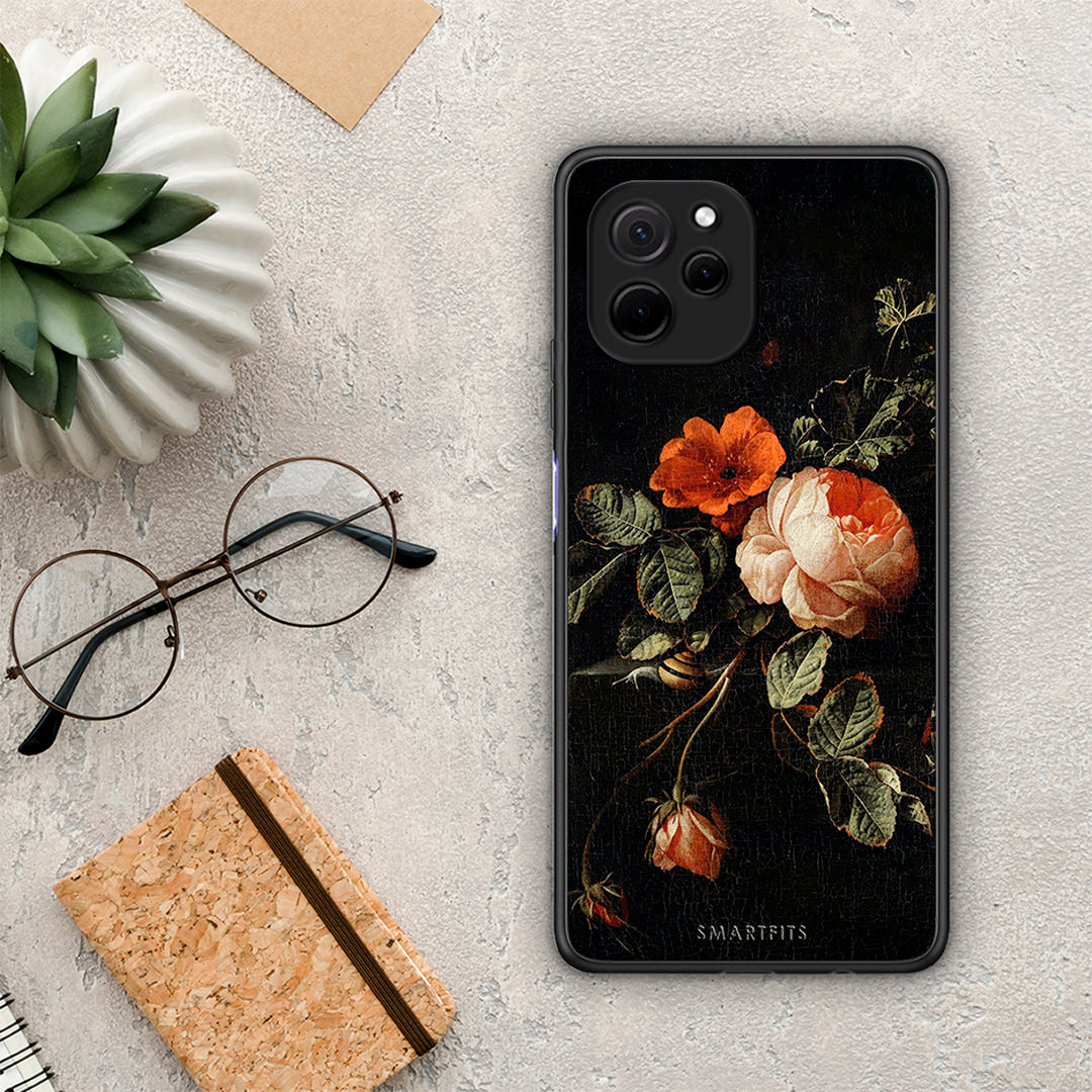 Θήκη Huawei Nova Y61 Vintage Roses από τη Smartfits με σχέδιο στο πίσω μέρος και μαύρο περίβλημα | Huawei Nova Y61 Vintage Roses Case with Colorful Back and Black Bezels