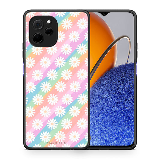 Θήκη Huawei Nova Y61 White Daisies από τη Smartfits με σχέδιο στο πίσω μέρος και μαύρο περίβλημα | Huawei Nova Y61 White Daisies Case with Colorful Back and Black Bezels
