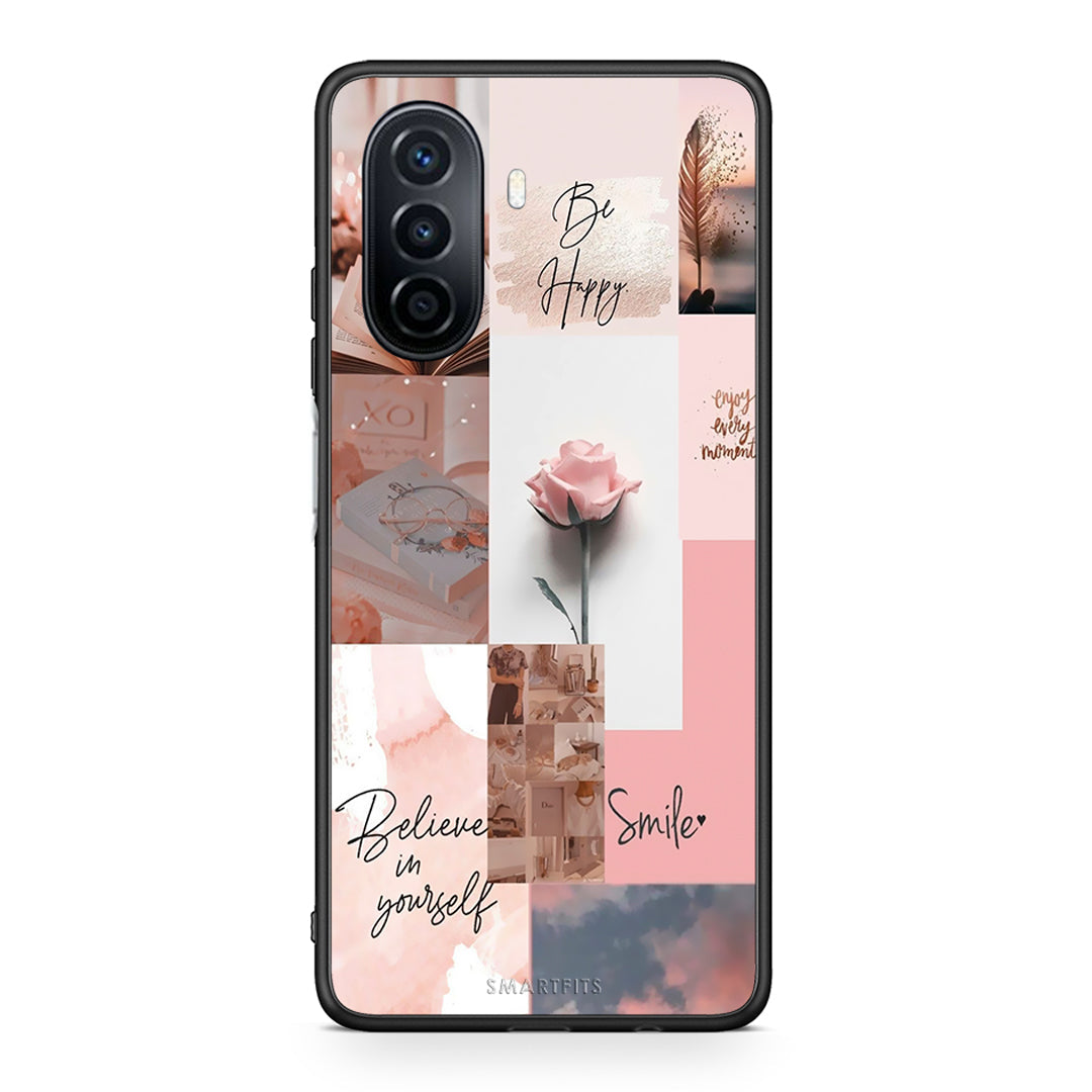 Huawei Nova Y70 Aesthetic Collage θήκη από τη Smartfits με σχέδιο στο πίσω μέρος και μαύρο περίβλημα | Smartphone case with colorful back and black bezels by Smartfits