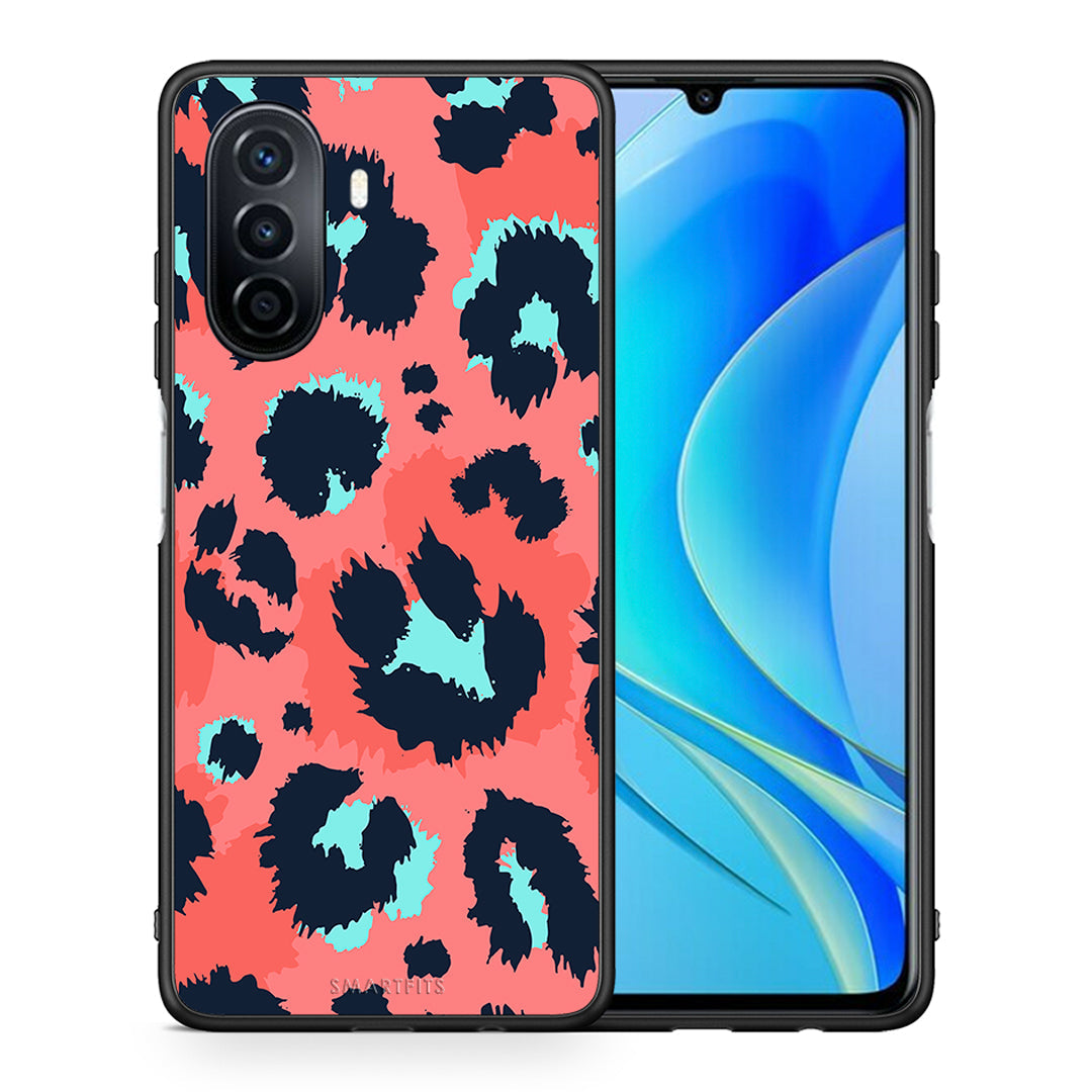 Θήκη Huawei Nova Y70 Pink Leopard Animal από τη Smartfits με σχέδιο στο πίσω μέρος και μαύρο περίβλημα | Huawei Nova Y70 Pink Leopard Animal case with colorful back and black bezels
