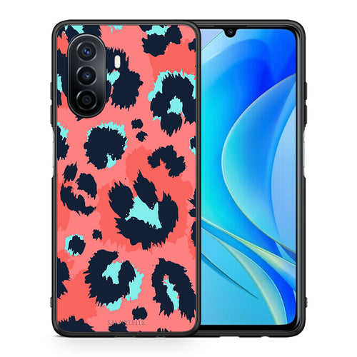 Θήκη Huawei Nova Y70 Pink Leopard Animal από τη Smartfits με σχέδιο στο πίσω μέρος και μαύρο περίβλημα | Huawei Nova Y70 Pink Leopard Animal case with colorful back and black bezels