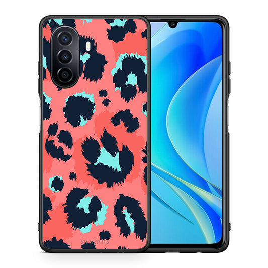 Θήκη Huawei Nova Y70 Pink Leopard Animal από τη Smartfits με σχέδιο στο πίσω μέρος και μαύρο περίβλημα | Huawei Nova Y70 Pink Leopard Animal case with colorful back and black bezels