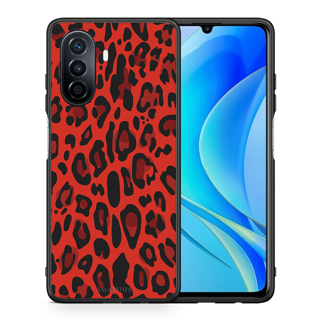 Θήκη Huawei Nova Y70 Red Leopard Animal από τη Smartfits με σχέδιο στο πίσω μέρος και μαύρο περίβλημα | Huawei Nova Y70 Red Leopard Animal case with colorful back and black bezels