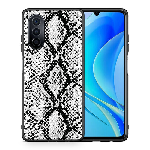 Θήκη Huawei Nova Y70 White Snake Animal από τη Smartfits με σχέδιο στο πίσω μέρος και μαύρο περίβλημα | Huawei Nova Y70 White Snake Animal case with colorful back and black bezels
