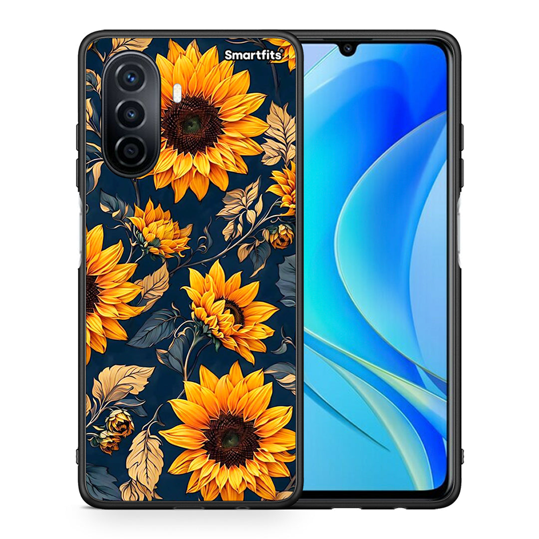 Θήκη Huawei Nova Y70 Autumn Sunflowers από τη Smartfits με σχέδιο στο πίσω μέρος και μαύρο περίβλημα | Huawei Nova Y70 Autumn Sunflowers case with colorful back and black bezels