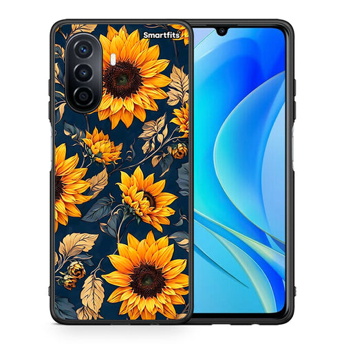 Θήκη Huawei Nova Y70 Autumn Sunflowers από τη Smartfits με σχέδιο στο πίσω μέρος και μαύρο περίβλημα | Huawei Nova Y70 Autumn Sunflowers case with colorful back and black bezels