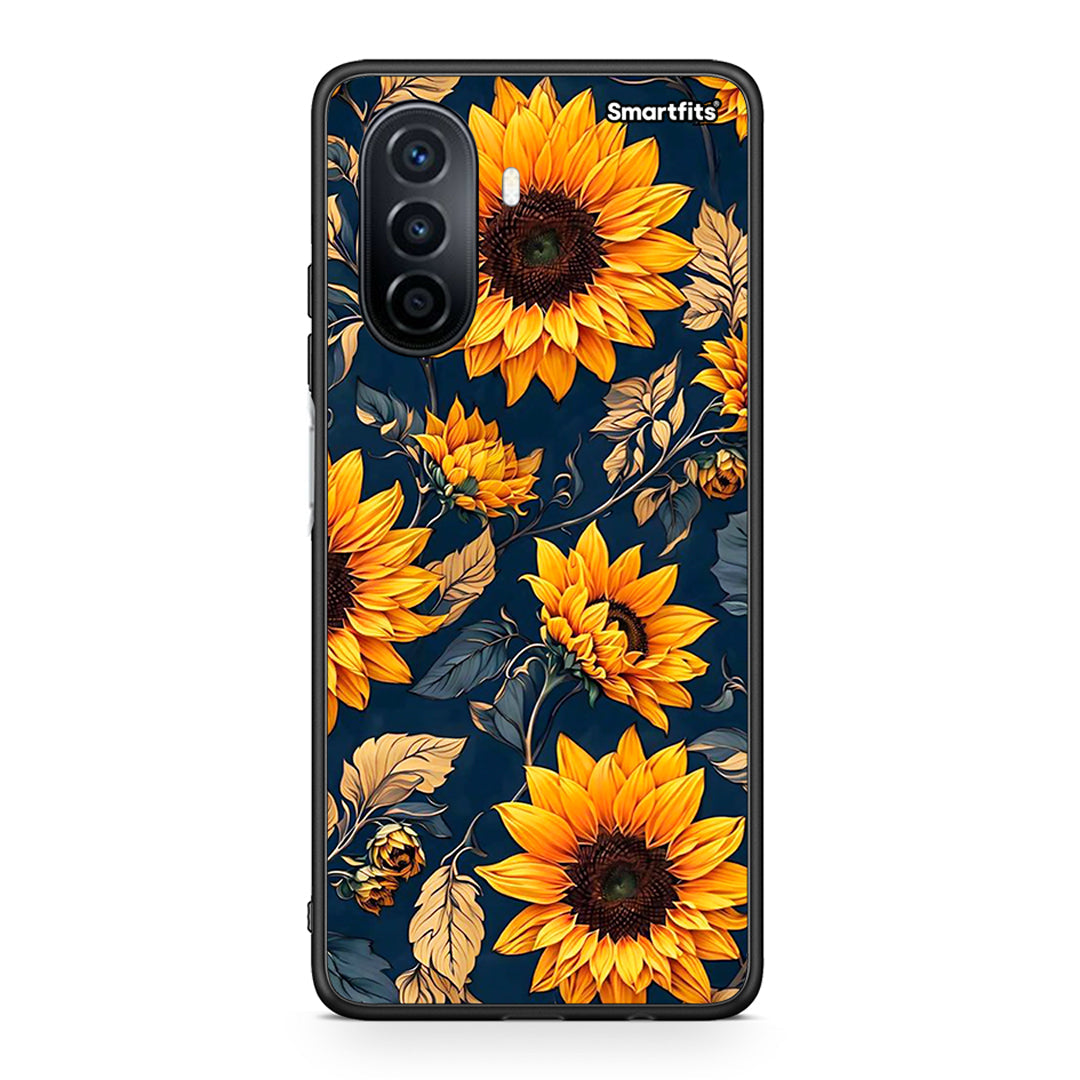 Huawei Nova Y70 Autumn Sunflowers θήκη από τη Smartfits με σχέδιο στο πίσω μέρος και μαύρο περίβλημα | Smartphone case with colorful back and black bezels by Smartfits