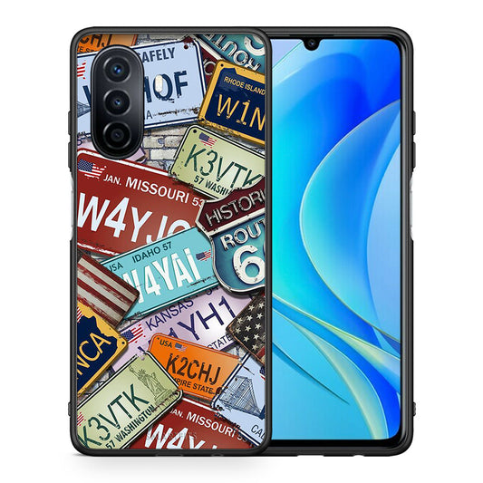 Θήκη Huawei Nova Y70 Car Plates από τη Smartfits με σχέδιο στο πίσω μέρος και μαύρο περίβλημα | Huawei Nova Y70 Car Plates case with colorful back and black bezels