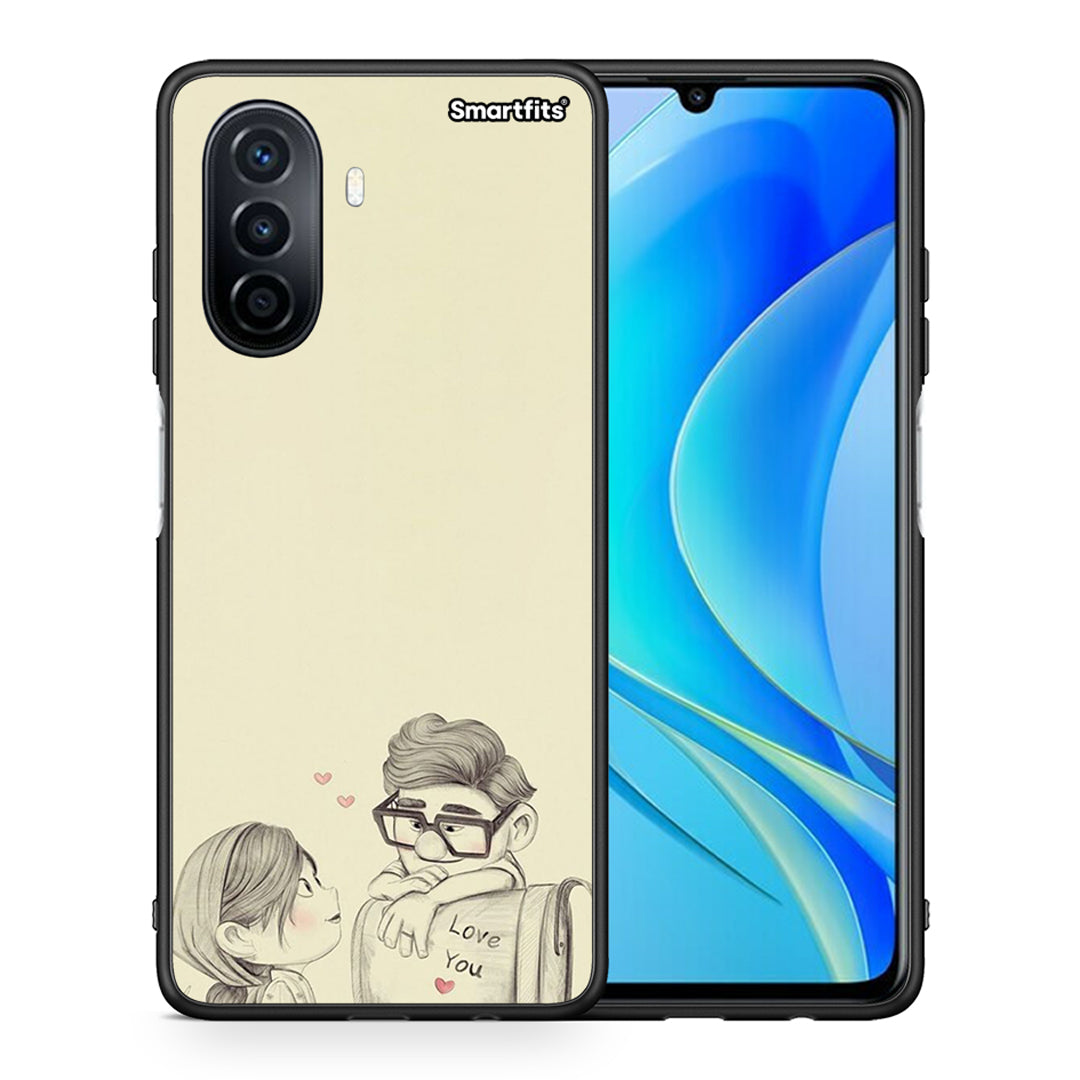 Θήκη Huawei Nova Y70 Carl And Ellie από τη Smartfits με σχέδιο στο πίσω μέρος και μαύρο περίβλημα | Huawei Nova Y70 Carl And Ellie case with colorful back and black bezels