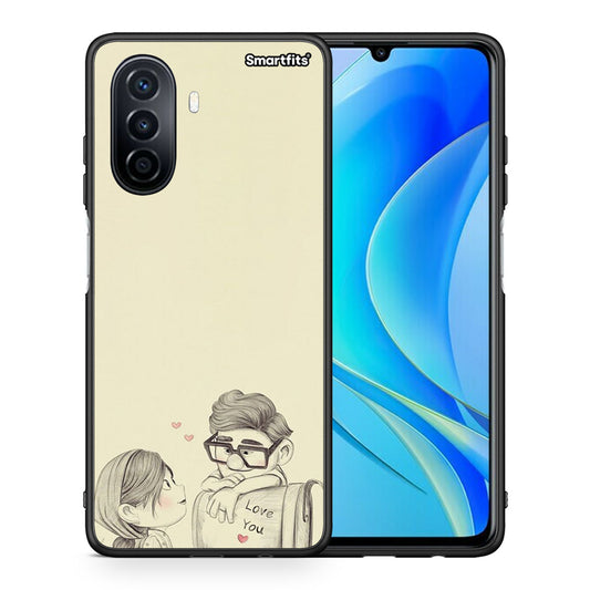 Θήκη Huawei Nova Y70 Carl And Ellie από τη Smartfits με σχέδιο στο πίσω μέρος και μαύρο περίβλημα | Huawei Nova Y70 Carl And Ellie case with colorful back and black bezels