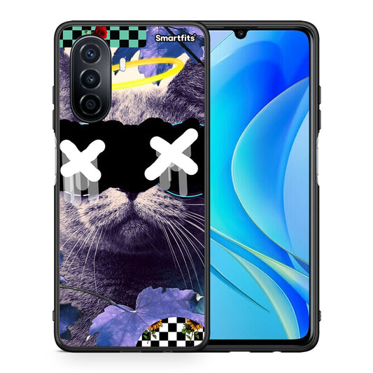 Θήκη Huawei Nova Y70 Cat Collage από τη Smartfits με σχέδιο στο πίσω μέρος και μαύρο περίβλημα | Huawei Nova Y70 Cat Collage case with colorful back and black bezels