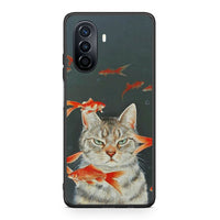 Thumbnail for Huawei Nova Y70 Cat Goldfish θήκη από τη Smartfits με σχέδιο στο πίσω μέρος και μαύρο περίβλημα | Smartphone case with colorful back and black bezels by Smartfits