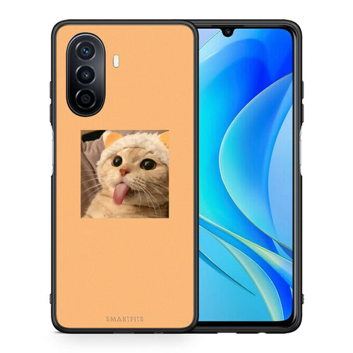 Θήκη Huawei Nova Y70 Cat Tongue από τη Smartfits με σχέδιο στο πίσω μέρος και μαύρο περίβλημα | Huawei Nova Y70 Cat Tongue case with colorful back and black bezels