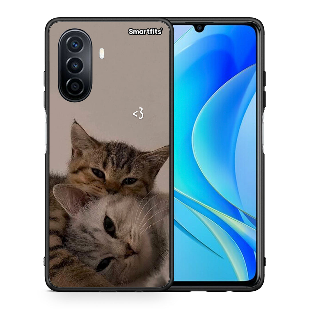 Θήκη Huawei Nova Y70 Cats In Love από τη Smartfits με σχέδιο στο πίσω μέρος και μαύρο περίβλημα | Huawei Nova Y70 Cats In Love case with colorful back and black bezels