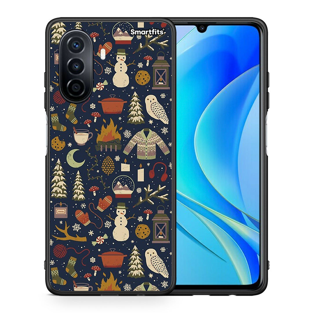 Θήκη Huawei Nova Y70 Christmas Elements από τη Smartfits με σχέδιο στο πίσω μέρος και μαύρο περίβλημα | Huawei Nova Y70 Christmas Elements case with colorful back and black bezels