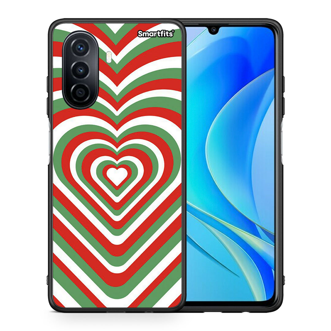 Θήκη Huawei Nova Y70 Christmas Hearts από τη Smartfits με σχέδιο στο πίσω μέρος και μαύρο περίβλημα | Huawei Nova Y70 Christmas Hearts case with colorful back and black bezels