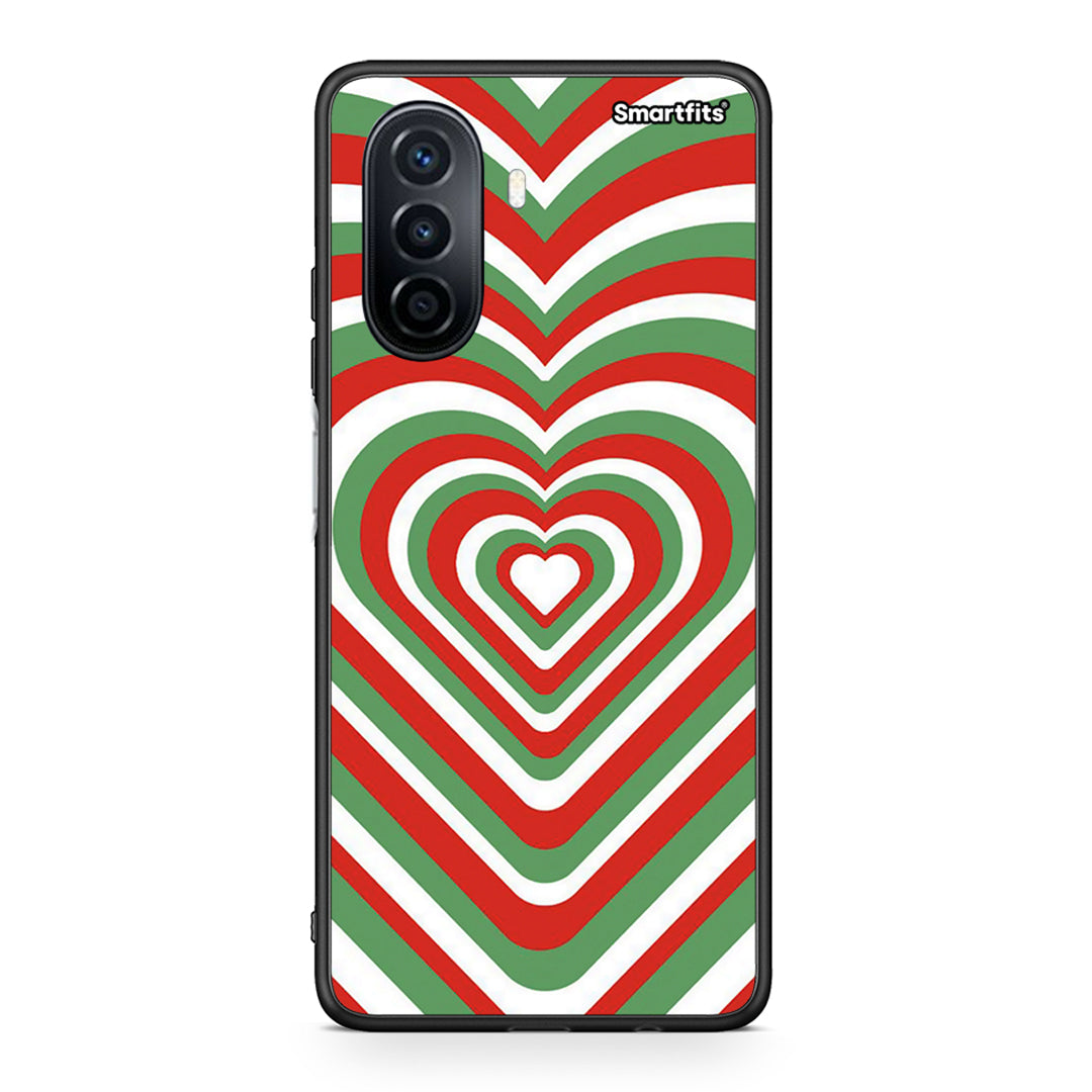 Huawei Nova Y70 Christmas Hearts θήκη από τη Smartfits με σχέδιο στο πίσω μέρος και μαύρο περίβλημα | Smartphone case with colorful back and black bezels by Smartfits