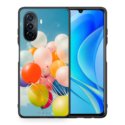 Θήκη Huawei Nova Y70 Colorful Balloons από τη Smartfits με σχέδιο στο πίσω μέρος και μαύρο περίβλημα | Huawei Nova Y70 Colorful Balloons case with colorful back and black bezels
