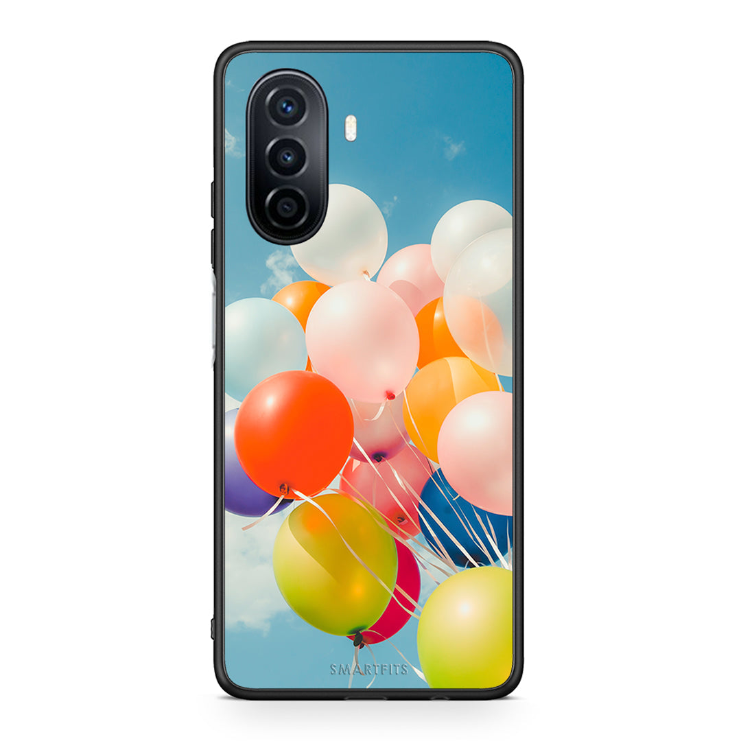 Huawei Nova Y70 Colorful Balloons θήκη από τη Smartfits με σχέδιο στο πίσω μέρος και μαύρο περίβλημα | Smartphone case with colorful back and black bezels by Smartfits
