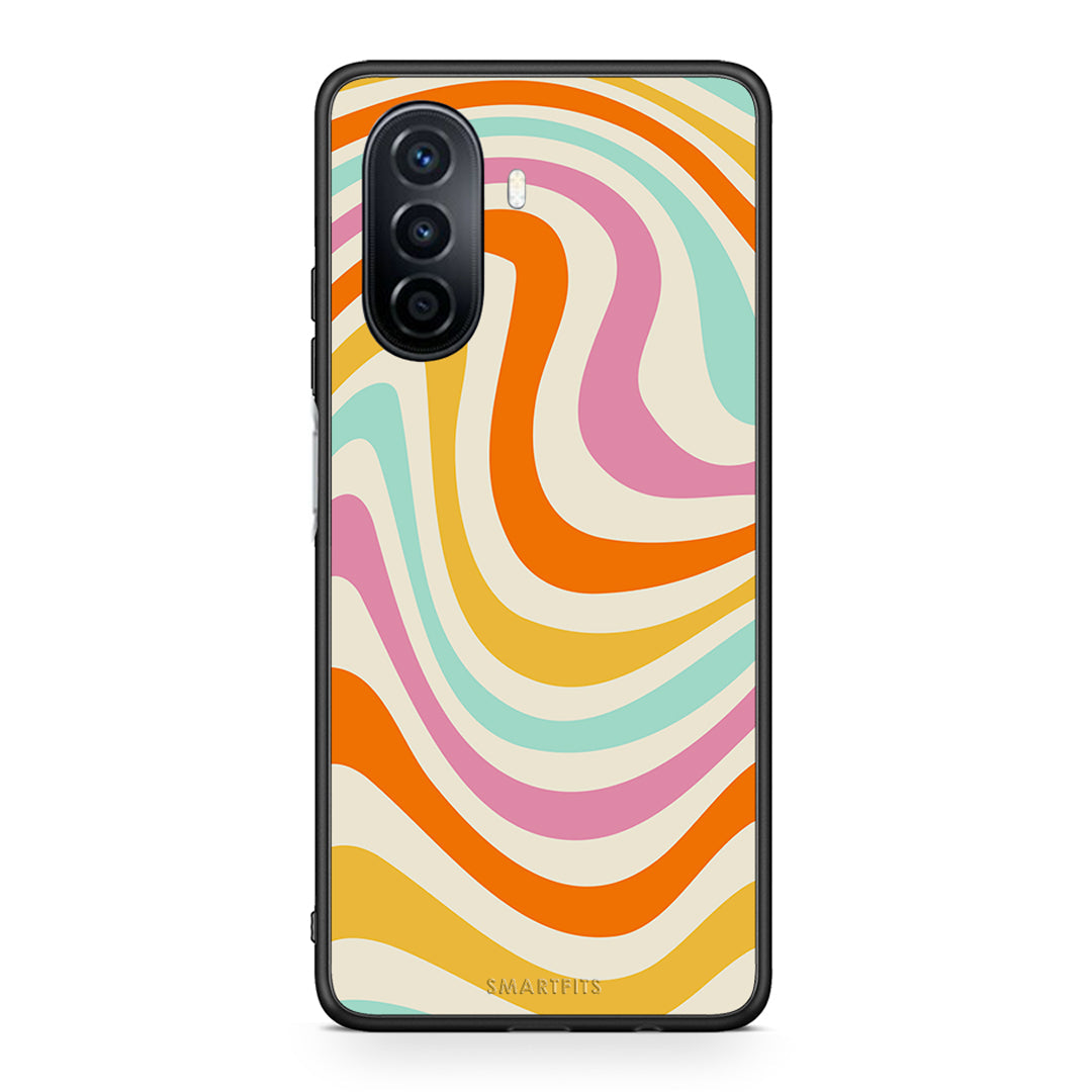Huawei Nova Y70 Colourful Waves θήκη από τη Smartfits με σχέδιο στο πίσω μέρος και μαύρο περίβλημα | Smartphone case with colorful back and black bezels by Smartfits