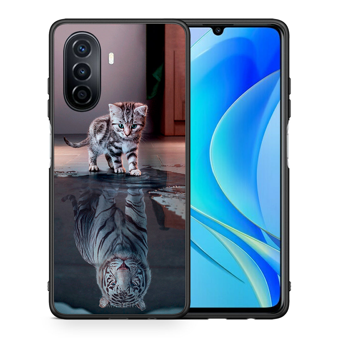 Θήκη Huawei Nova Y70 Tiger Cute από τη Smartfits με σχέδιο στο πίσω μέρος και μαύρο περίβλημα | Huawei Nova Y70 Tiger Cute case with colorful back and black bezels