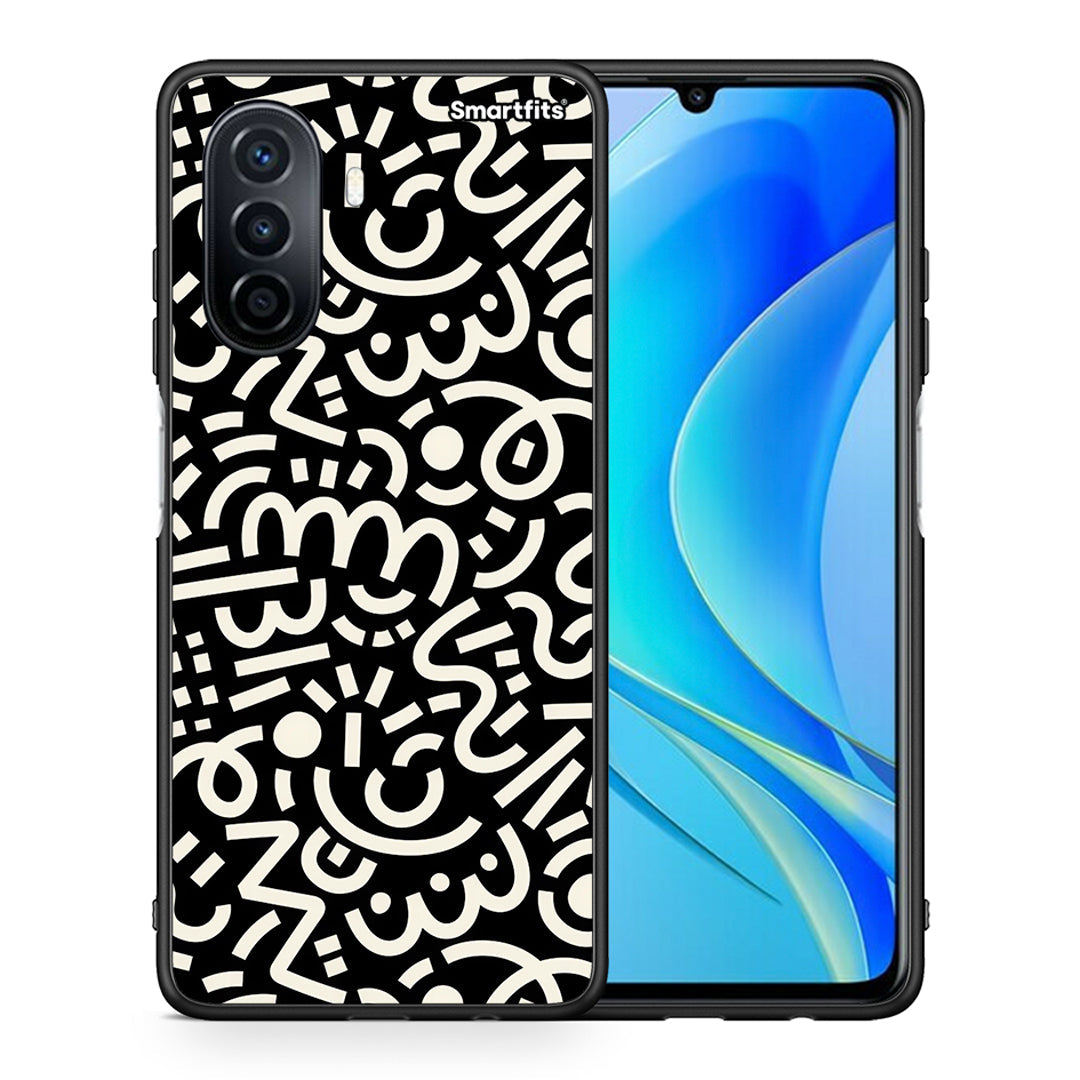 Θήκη Huawei Nova Y70 Doodle Art από τη Smartfits με σχέδιο στο πίσω μέρος και μαύρο περίβλημα | Huawei Nova Y70 Doodle Art case with colorful back and black bezels