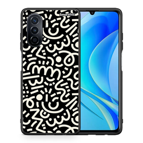 Θήκη Huawei Nova Y70 Doodle Art από τη Smartfits με σχέδιο στο πίσω μέρος και μαύρο περίβλημα | Huawei Nova Y70 Doodle Art case with colorful back and black bezels