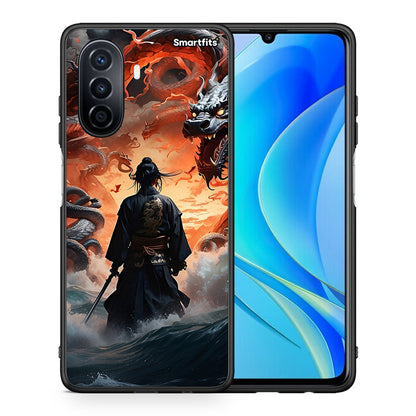 Θήκη Huawei Nova Y70 Dragons Fight από τη Smartfits με σχέδιο στο πίσω μέρος και μαύρο περίβλημα | Huawei Nova Y70 Dragons Fight case with colorful back and black bezels