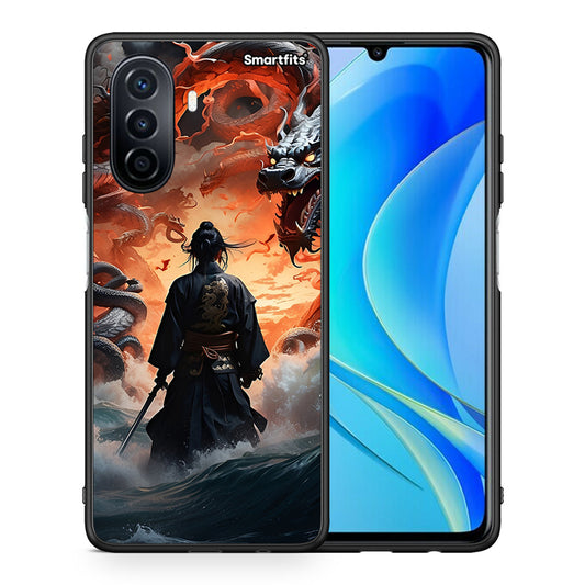 Θήκη Huawei Nova Y70 Dragons Fight από τη Smartfits με σχέδιο στο πίσω μέρος και μαύρο περίβλημα | Huawei Nova Y70 Dragons Fight case with colorful back and black bezels
