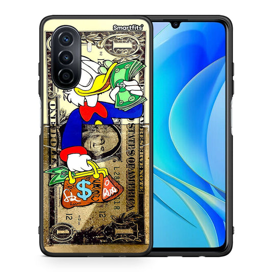 Θήκη Huawei Nova Y70 Duck Money από τη Smartfits με σχέδιο στο πίσω μέρος και μαύρο περίβλημα | Huawei Nova Y70 Duck Money case with colorful back and black bezels