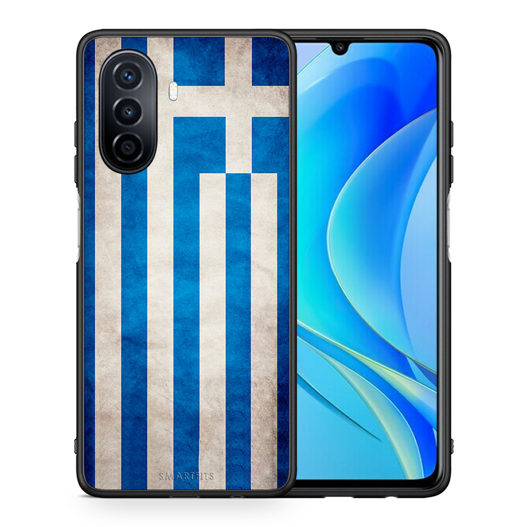 Θήκη Huawei Nova Y70 Greek Flag από τη Smartfits με σχέδιο στο πίσω μέρος και μαύρο περίβλημα | Huawei Nova Y70 Greek Flag case with colorful back and black bezels