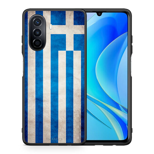 Θήκη Huawei Nova Y70 Greek Flag από τη Smartfits με σχέδιο στο πίσω μέρος και μαύρο περίβλημα | Huawei Nova Y70 Greek Flag case with colorful back and black bezels