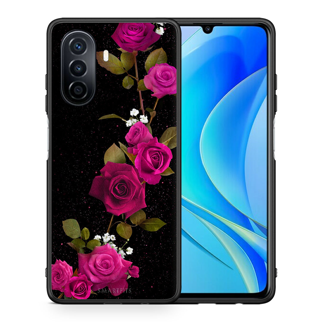 Θήκη Huawei Nova Y70 Red Roses Flower από τη Smartfits με σχέδιο στο πίσω μέρος και μαύρο περίβλημα | Huawei Nova Y70 Red Roses Flower case with colorful back and black bezels