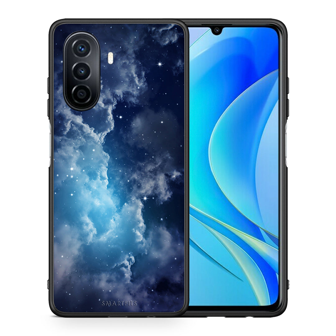 Θήκη Huawei Nova Y70 Blue Sky Galaxy από τη Smartfits με σχέδιο στο πίσω μέρος και μαύρο περίβλημα | Huawei Nova Y70 Blue Sky Galaxy case with colorful back and black bezels