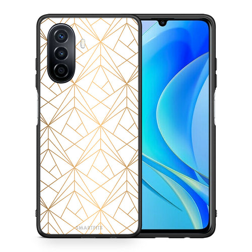 Θήκη Huawei Nova Y70 Luxury White Geometric από τη Smartfits με σχέδιο στο πίσω μέρος και μαύρο περίβλημα | Huawei Nova Y70 Luxury White Geometric case with colorful back and black bezels