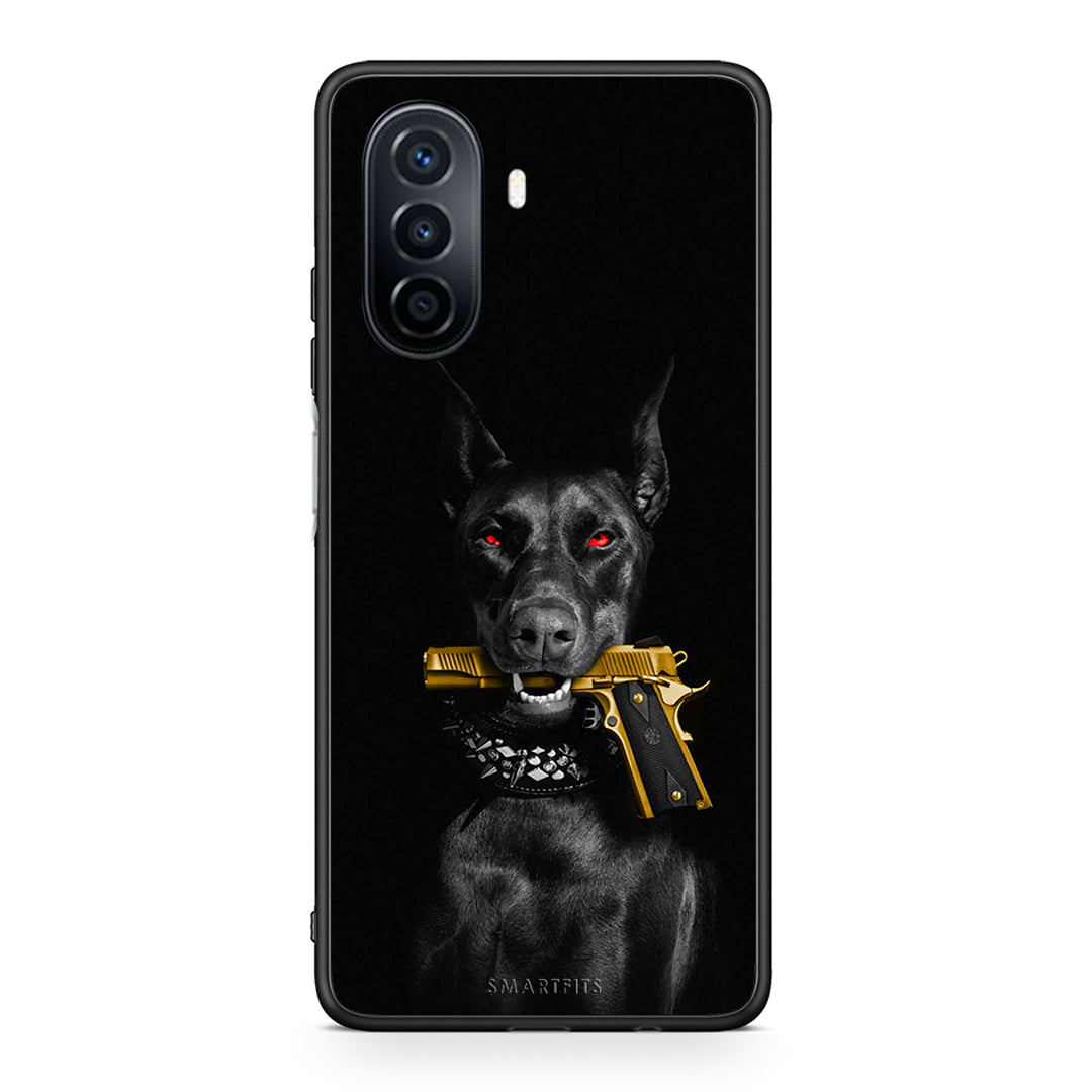 Huawei Nova Y70 Golden Gun Θήκη Αγίου Βαλεντίνου από τη Smartfits με σχέδιο στο πίσω μέρος και μαύρο περίβλημα | Smartphone case with colorful back and black bezels by Smartfits