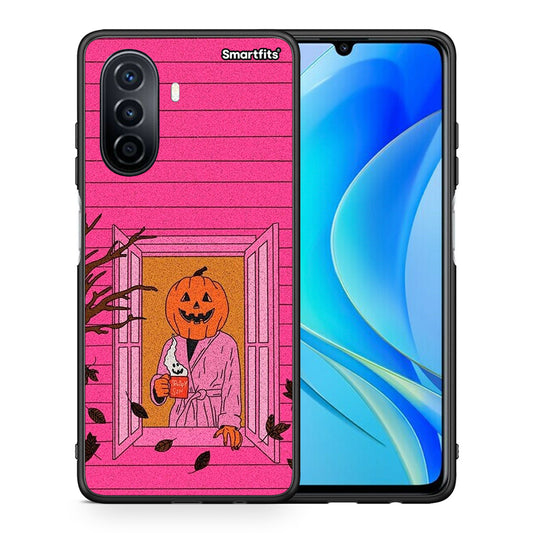 Θήκη Huawei Nova Y70 Halloween Pumpkin Lady από τη Smartfits με σχέδιο στο πίσω μέρος και μαύρο περίβλημα | Huawei Nova Y70 Halloween Pumpkin Lady case with colorful back and black bezels
