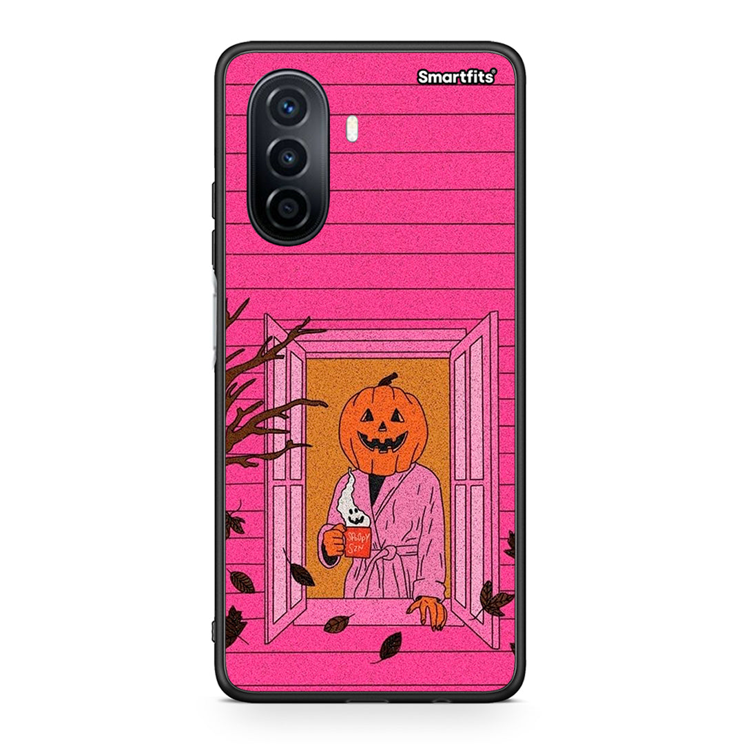 Huawei Nova Y70 Halloween Pumpkin Lady θήκη από τη Smartfits με σχέδιο στο πίσω μέρος και μαύρο περίβλημα | Smartphone case with colorful back and black bezels by Smartfits
